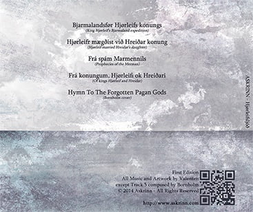 Full artwork of Hjørleifsljóð, the new Askrinn album (back of the album)