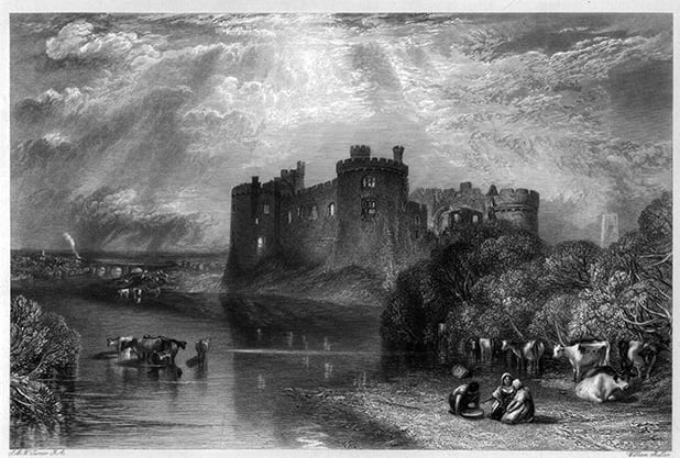 Carew Castle engraving by William Miller after Turner
